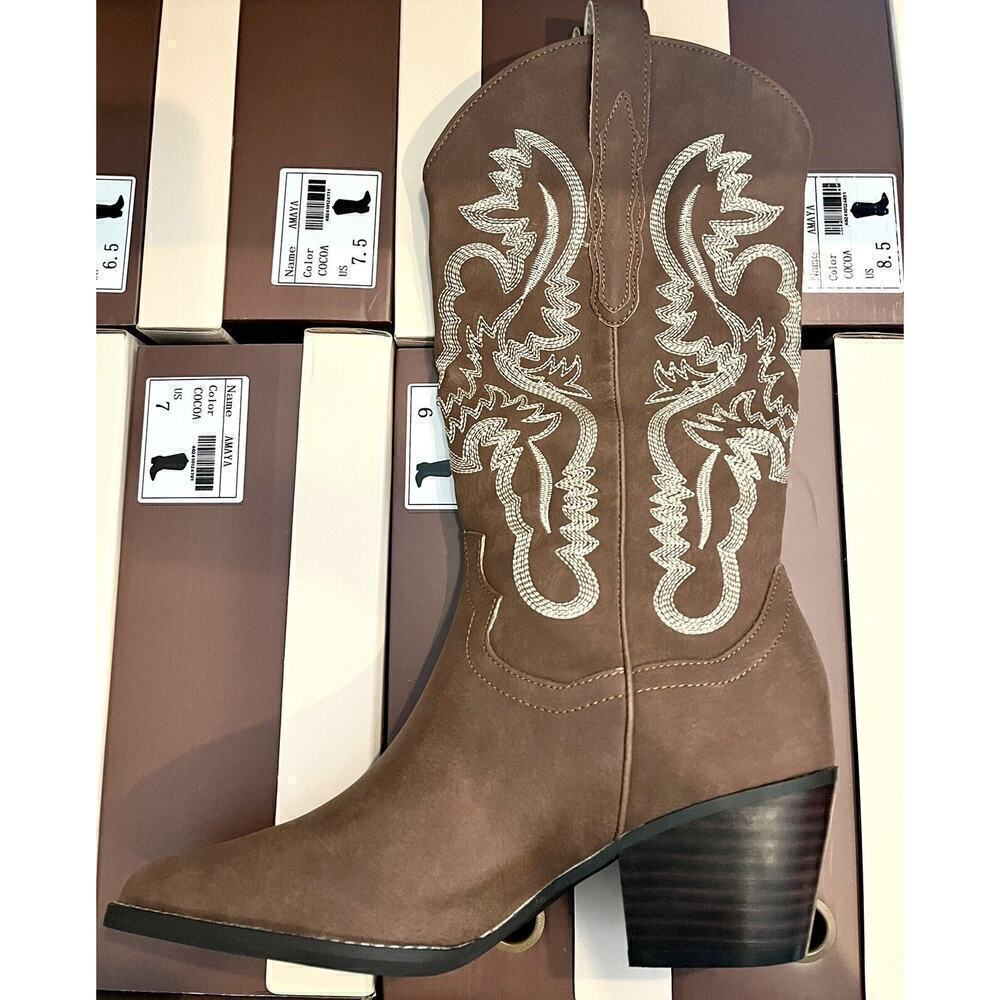 Western Cowgirl Boots Brown 7.5 Festival Rodeo Embroidered Southwestern - Picture 5 of 7